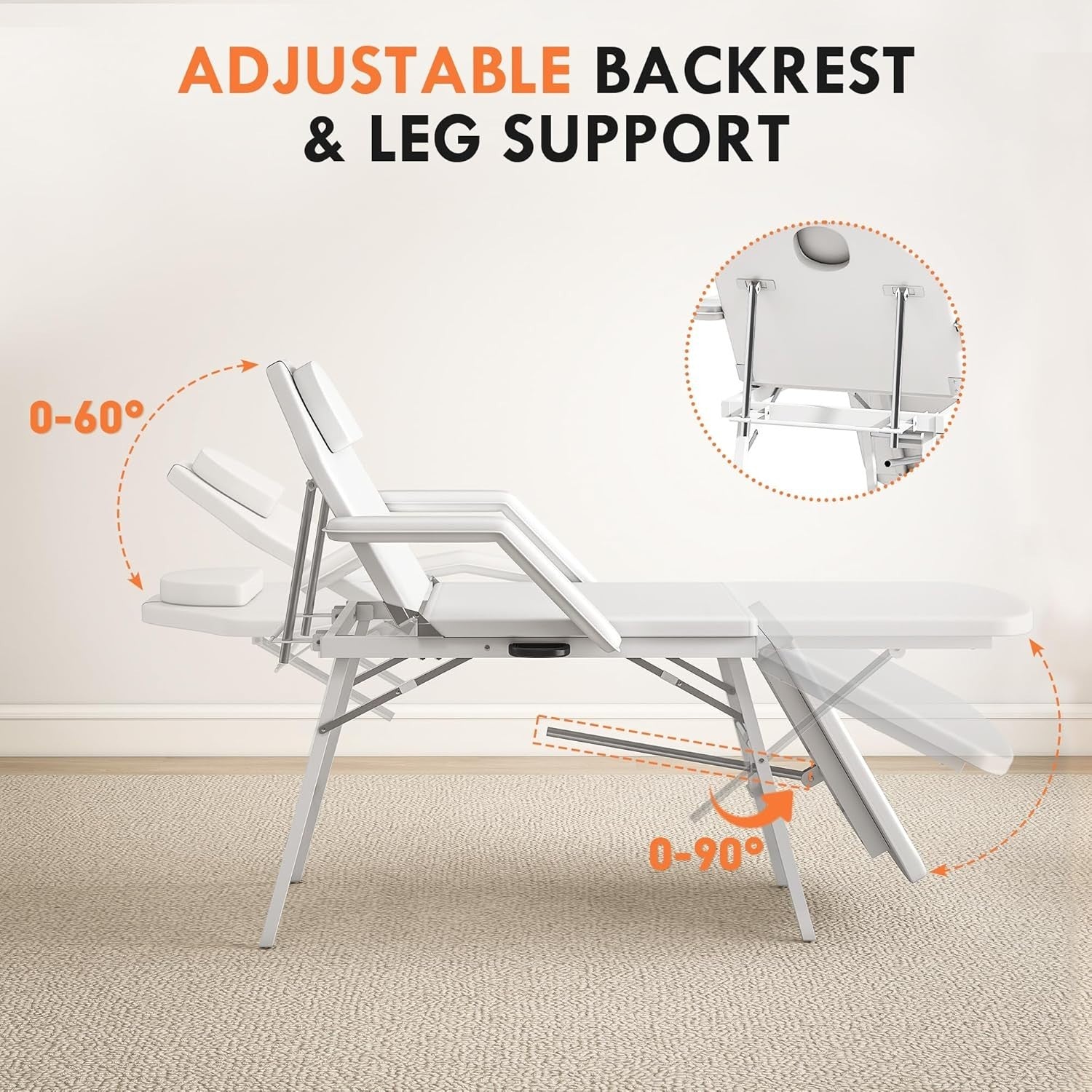 Portable 3-Section Massage Table Adjustable Beauty Bed Recliner w/ Face Hole