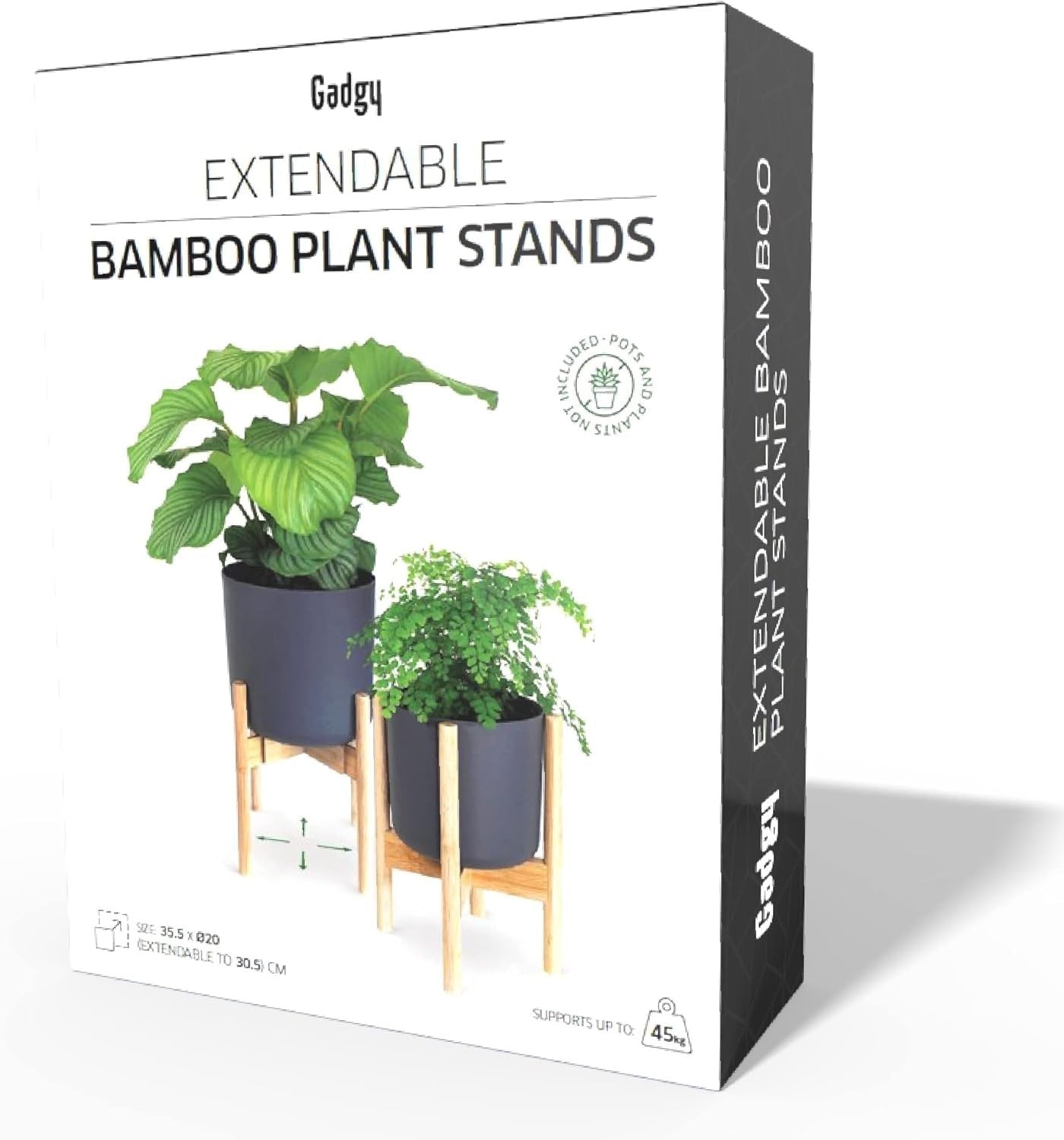 Set of 2 Adjustable Bamboo Plant Stands, Wooden Flower Pot Holders Indoor & Outd