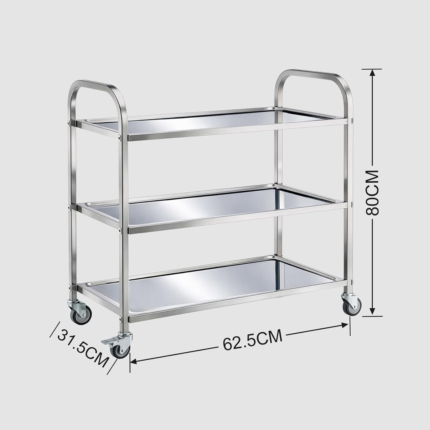 3 Tier Stainless Steel Kitchen Utility Cart Rolling Storage Trolley on Wheels