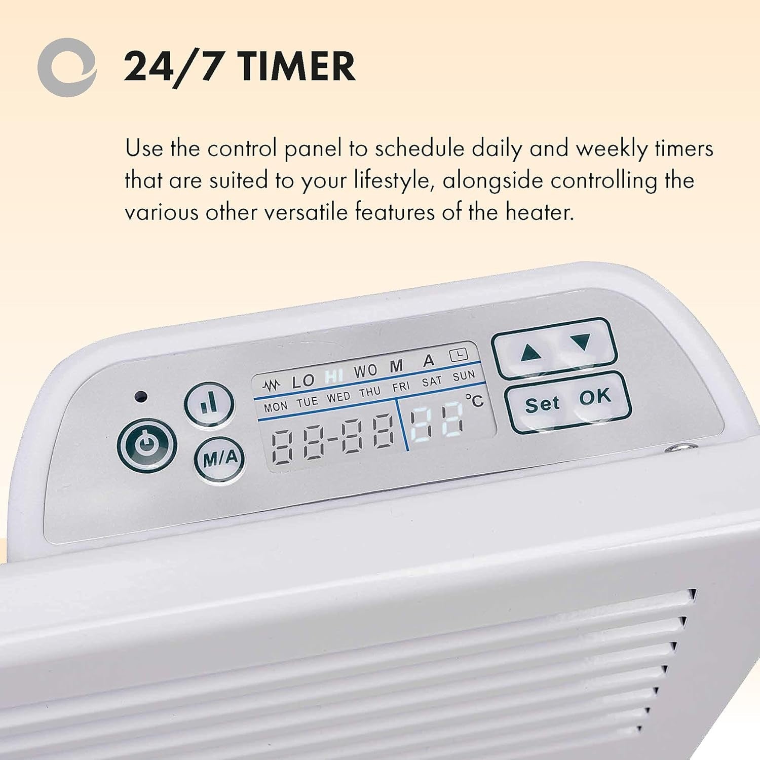 2000W Energy Efficient Electric Panel Heater with Timer & Thermostat