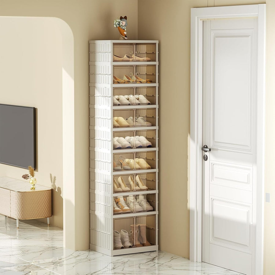 9-Tier Foldable Shoe Cabinet with Transparent Doors, 44x34.5x169 cm