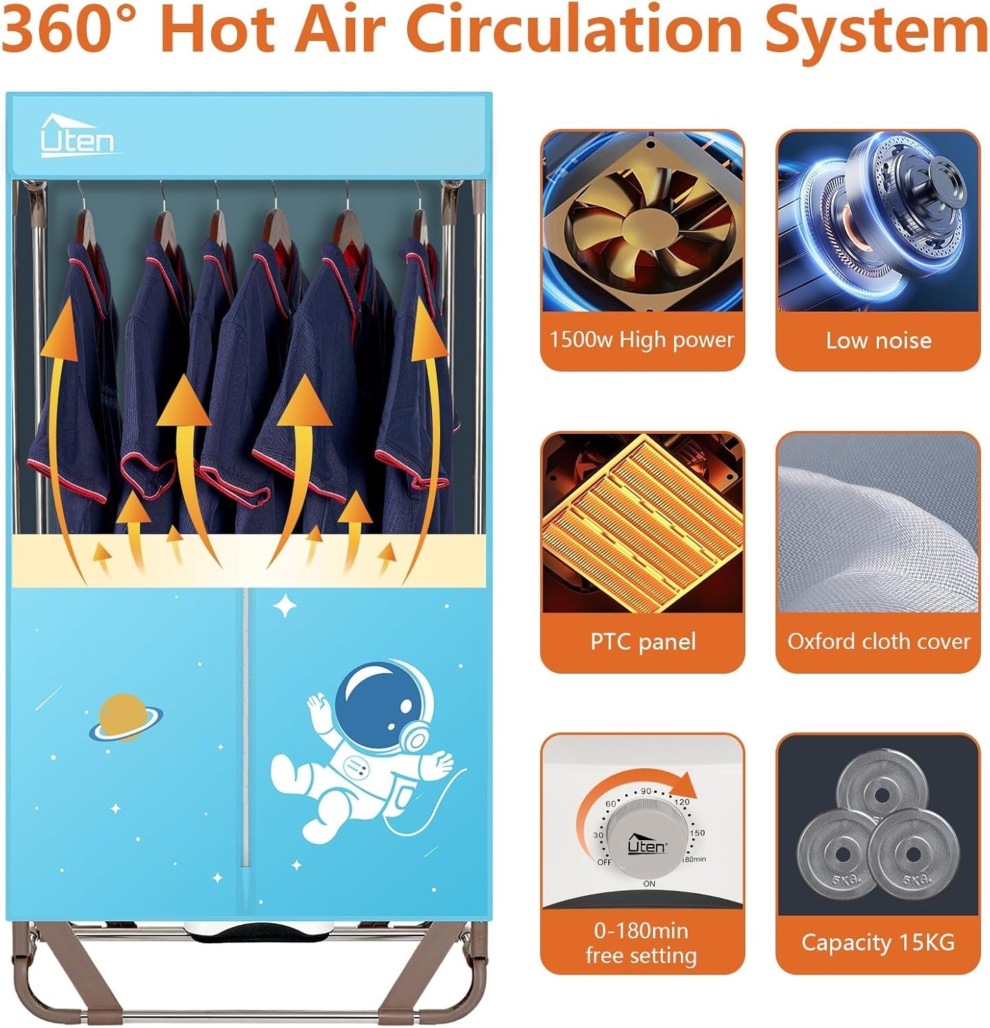 Electric Clothes Dryer 1500W 2 Tier Drying Wardrobe 15kg Indoor