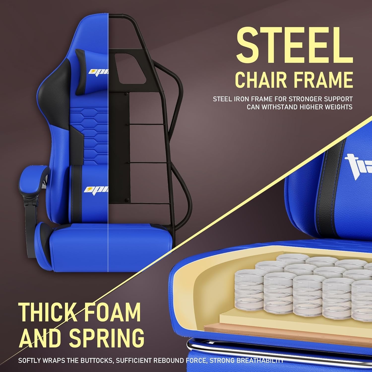 Ergonomic Gaming Chair with Footrest Reclining Blue Swivel