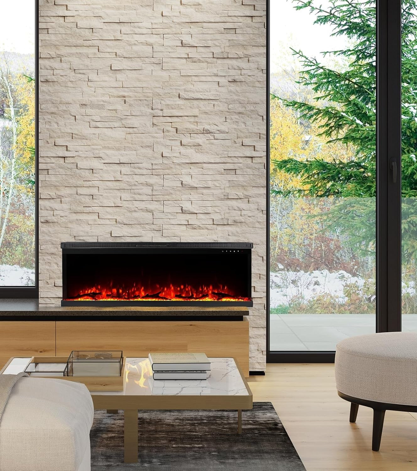 Electric 3-Sided Wall-Mount Fireplace 1800W Flame Effect Remote Control