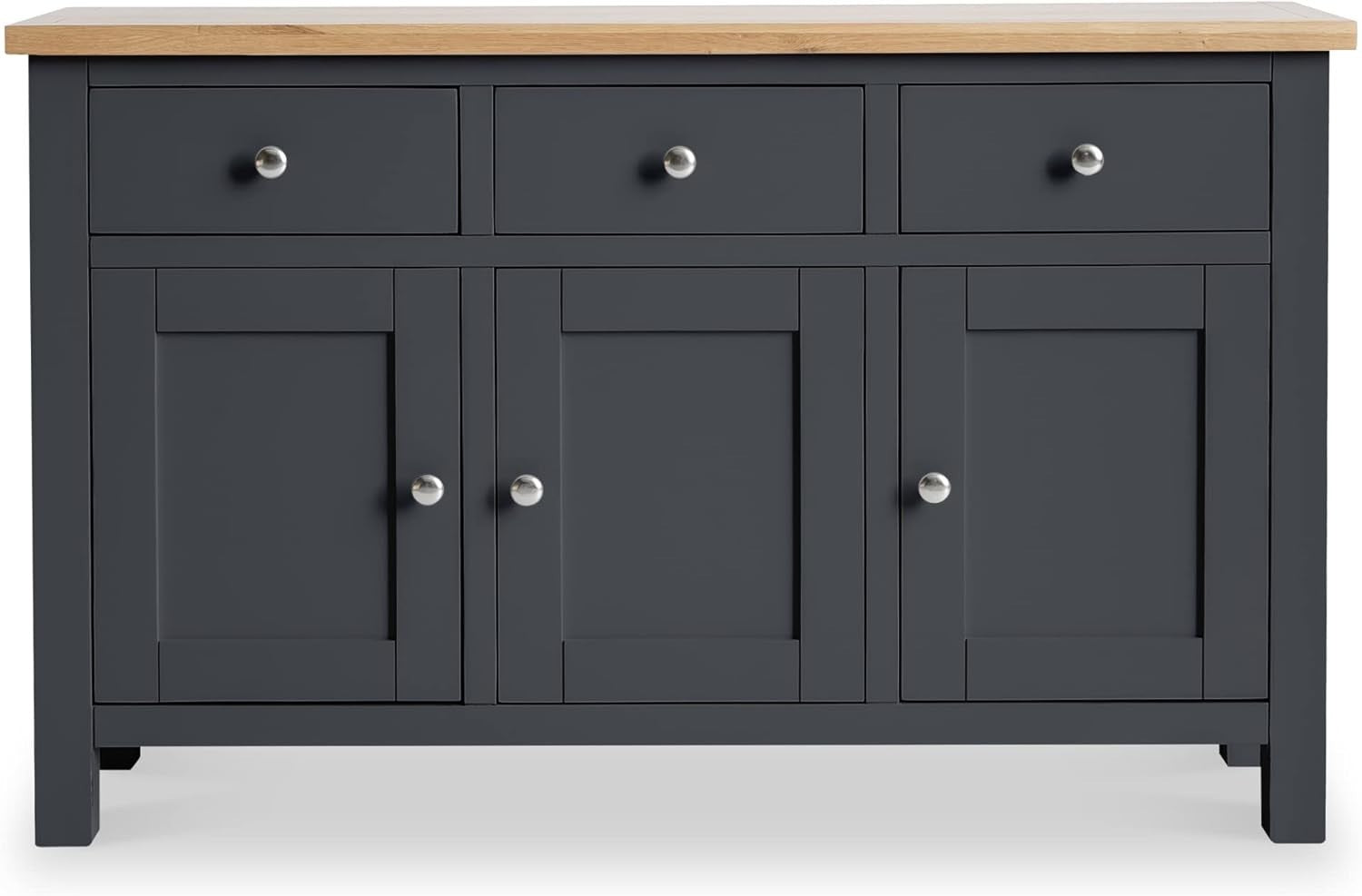Charcoal Sideboard 3 Door 3 Drawer Oak Top Storage Cabinet Hallway