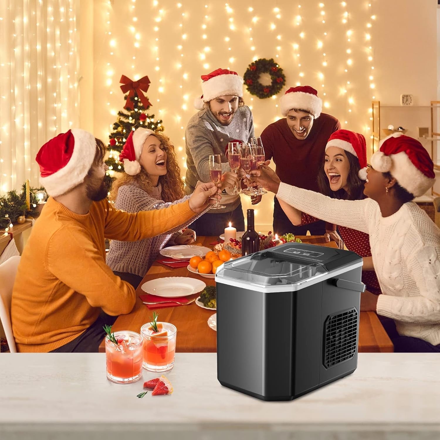Compact Countertop Ice Maker 12Kg/24h, 9 Cubes Ready in 6 Mins, Portable