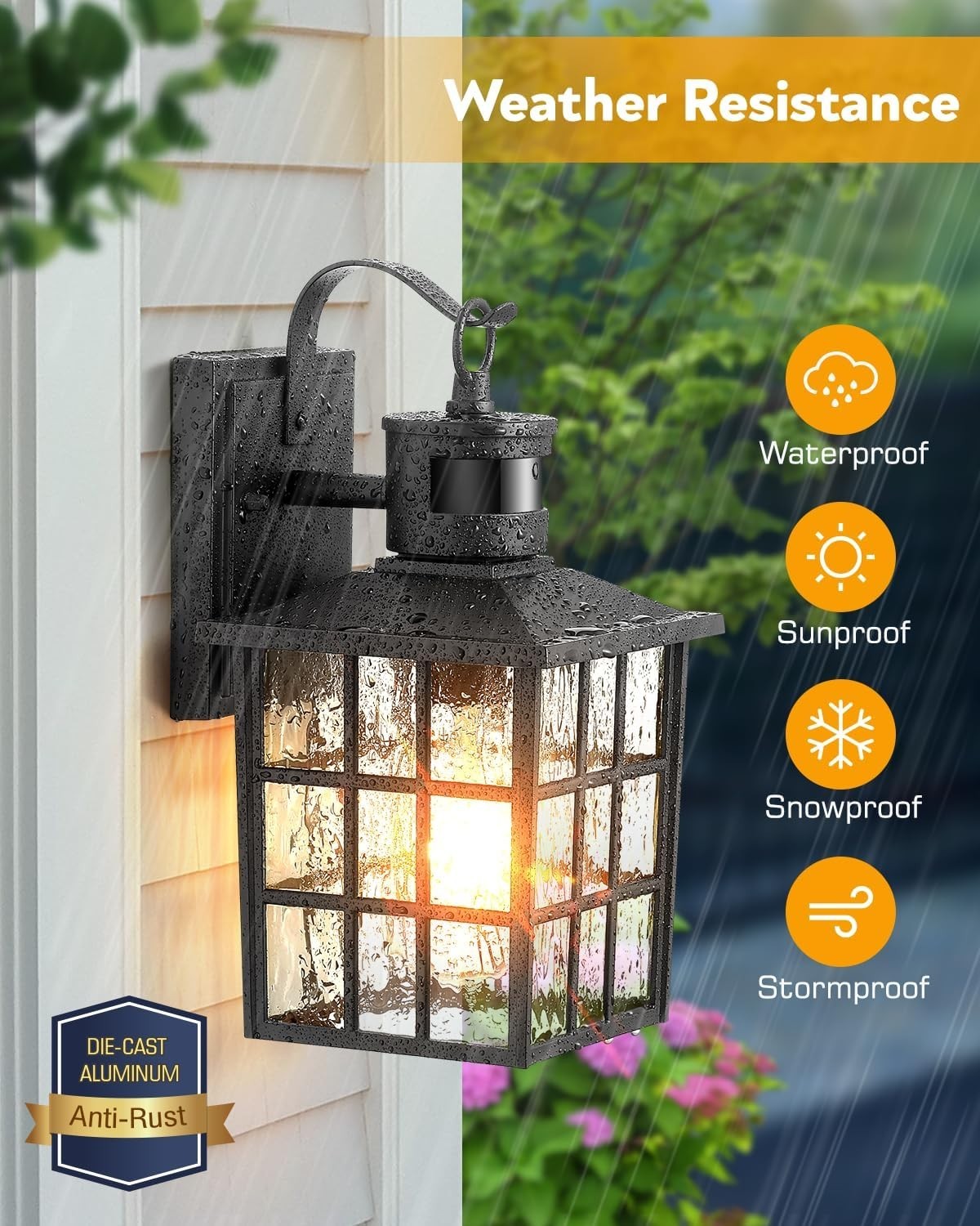 VIANIS Outdoor Wall Lantern E27 Motion Sensor Dusk to Dawn Black Light