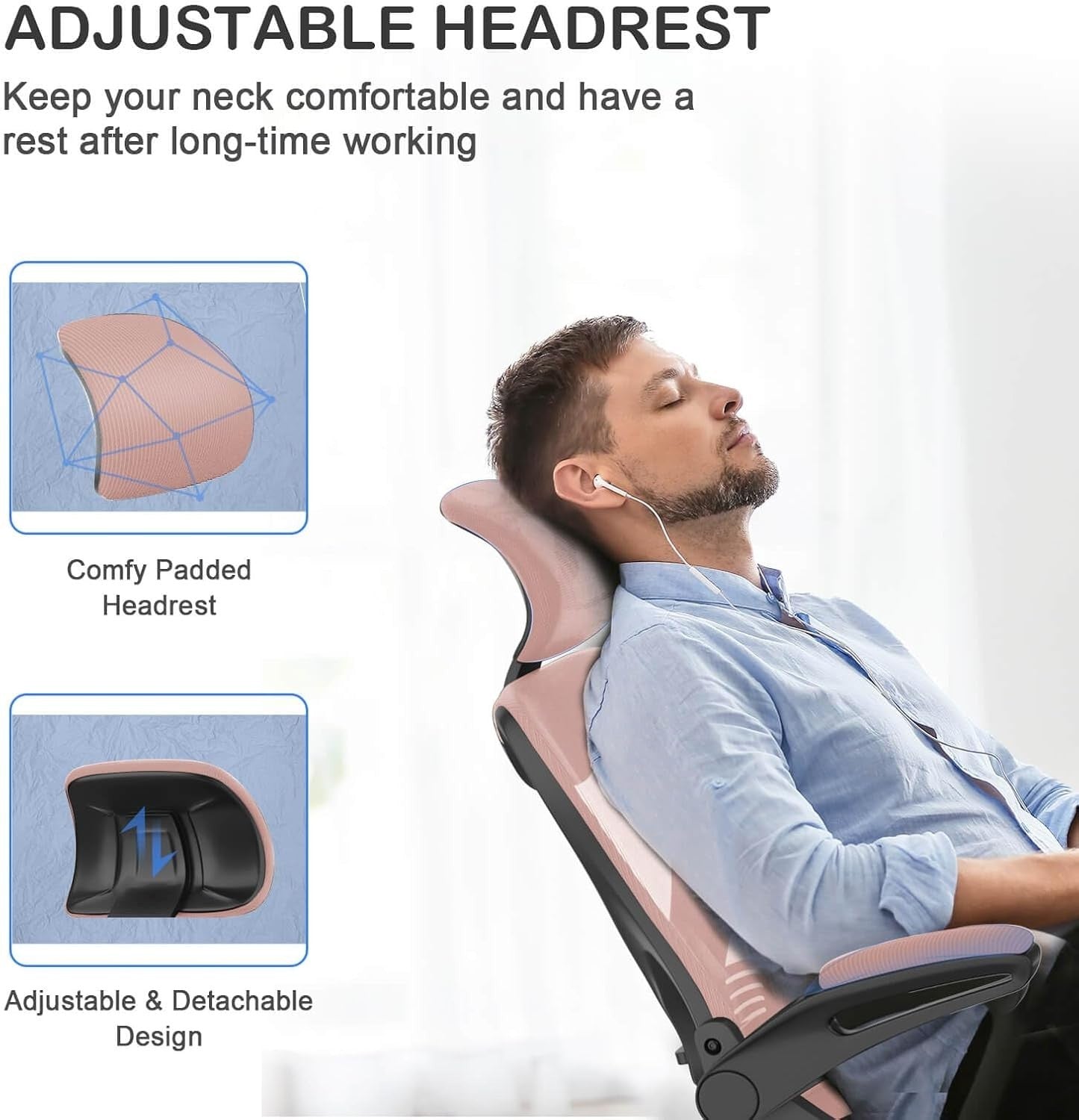 Ergonomic Mesh Office Chair Pink High Back Flip-Up Armrest Lumbar Support