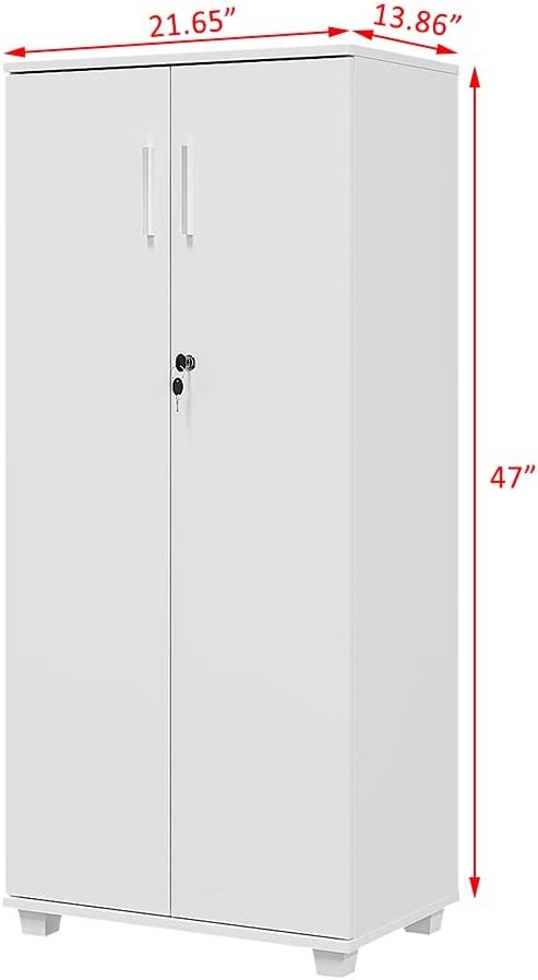 2 Door Lockable White Storage Cabinet Cupboard Office Filing Unit Shelves