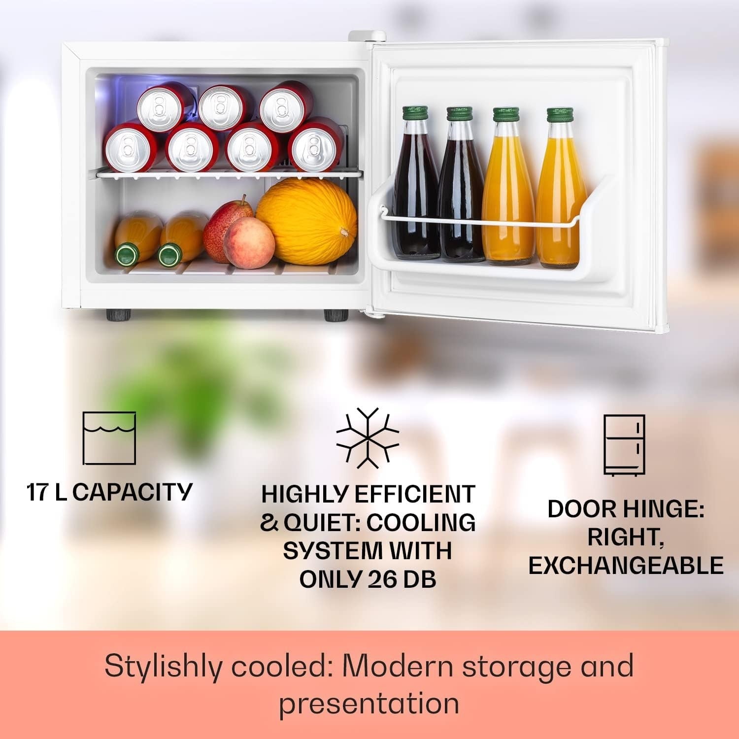 Mini Fridge 17L Compact Cooler Quiet Bedroom Office White Frost-Free