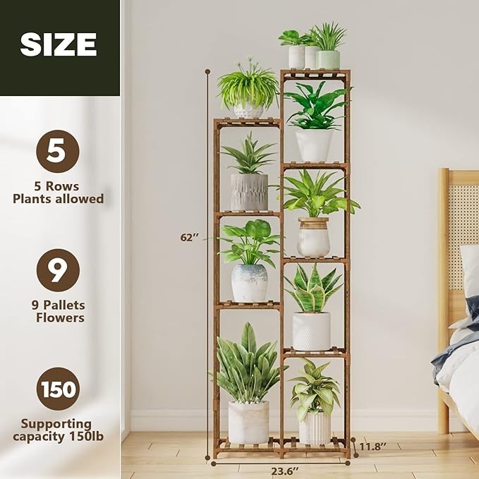 62" Tall Wooden Plant Stand Indoor Outdoor Flower Shelf Corner Rack