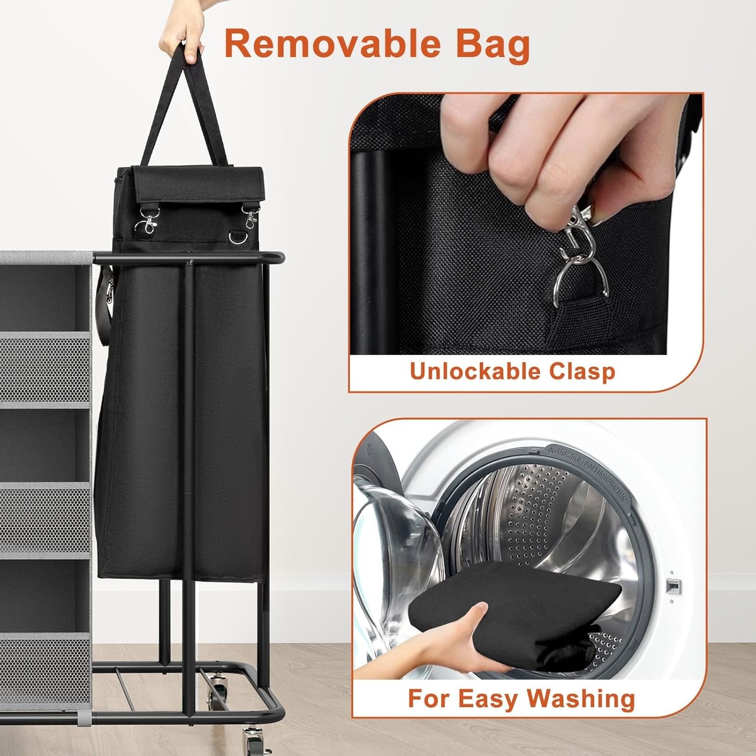 200L Rolling Laundry Sorter Cart with Shelves & Dual Hanging Bags Black