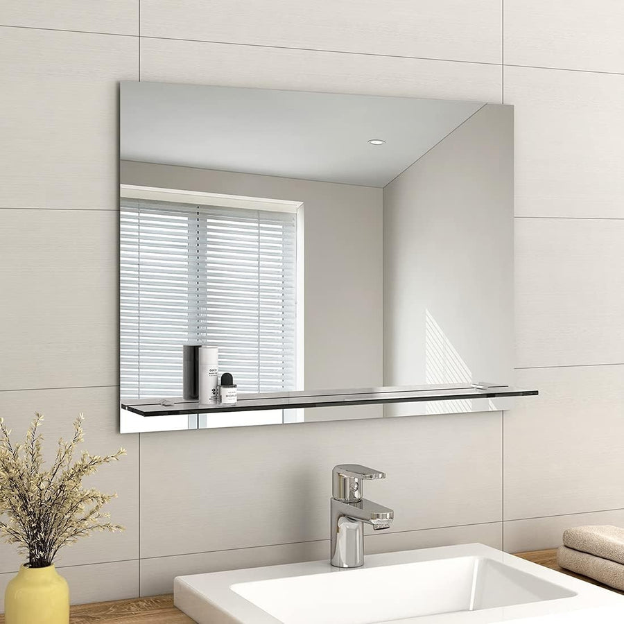 Wall-Mounted Frameless Vanity Mirror with Shelf 60x80cm Bathroom Storage