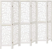 6 Panel White Wood Room Divider 210x215cm Folding Privacy Screen for Bedroom
