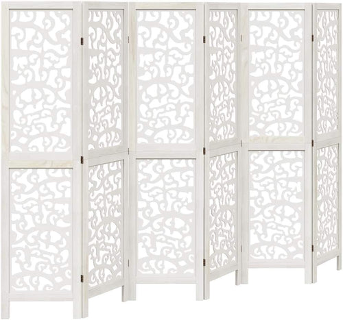 6 Panel White Wood Room Divider 210x215cm Folding Privacy Screen for Bedroom