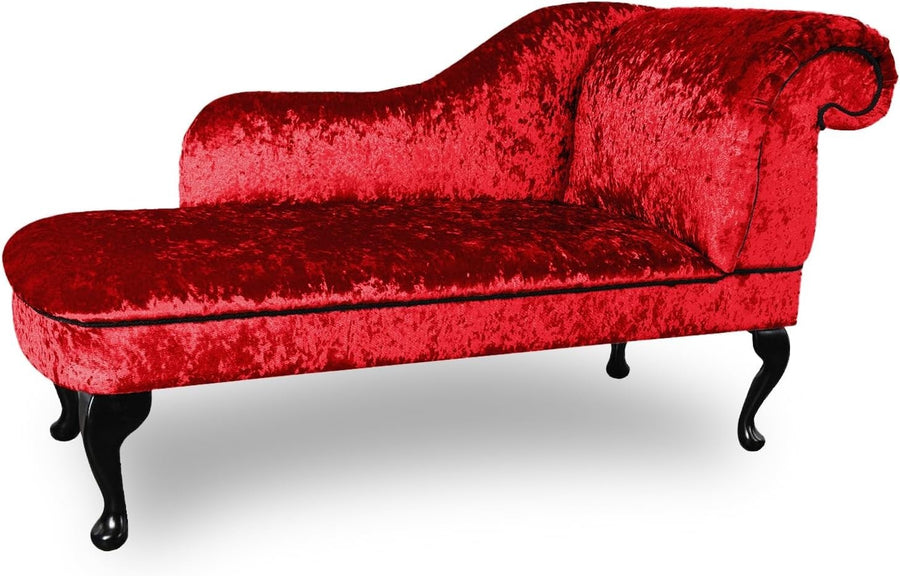 Velvet Chaise Lounge Sofa Red | Queen Anne Legs | Right Hand | 135cm Long
