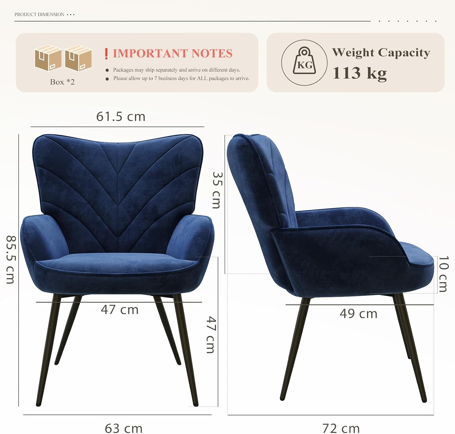 Blue Velvet Lounge Armchair Wide Seat Black Metal Legs