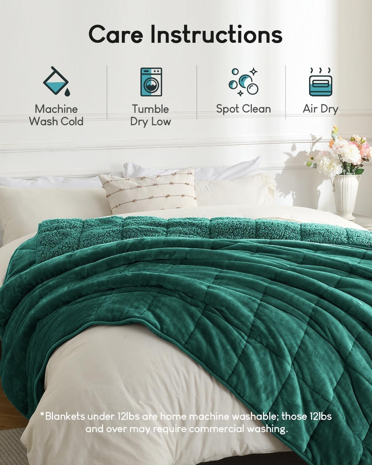 Weighted Blanket 15lb Sherpa Fleece Cozy Sleep Aid 60x80 Green Queen