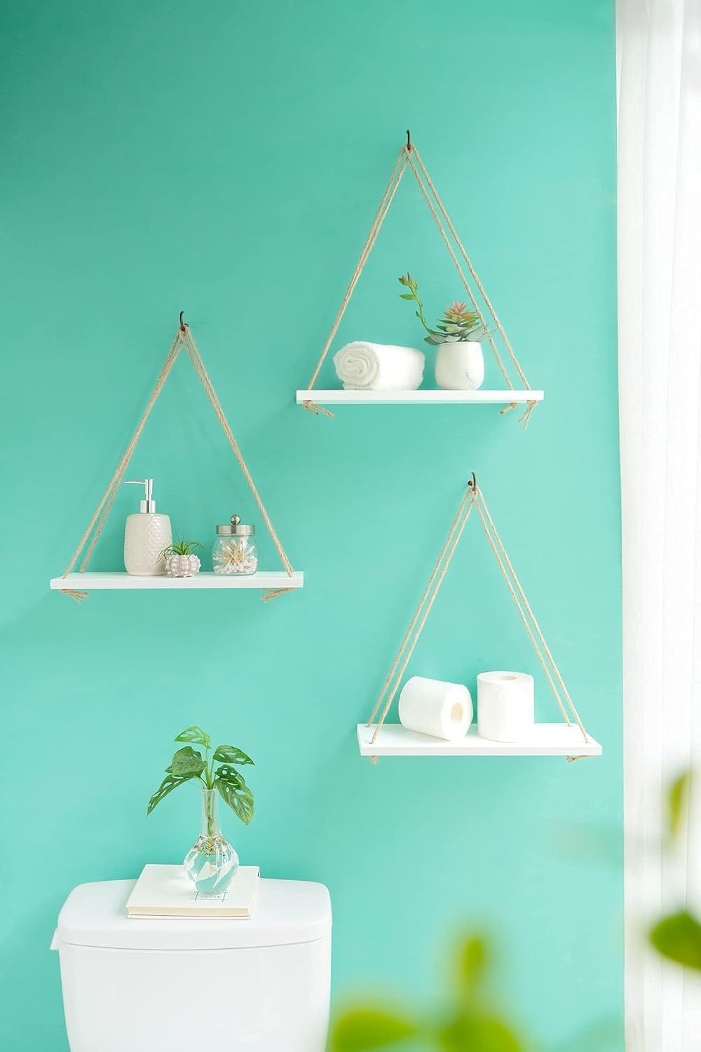 Wall Hanging Shelves Set of 3 Boho Rope Floating Wood Decor