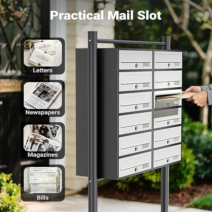 Outdoor Multi-Slot Letterbox System 12 Mailboxes Steel Lockable Anthracite White