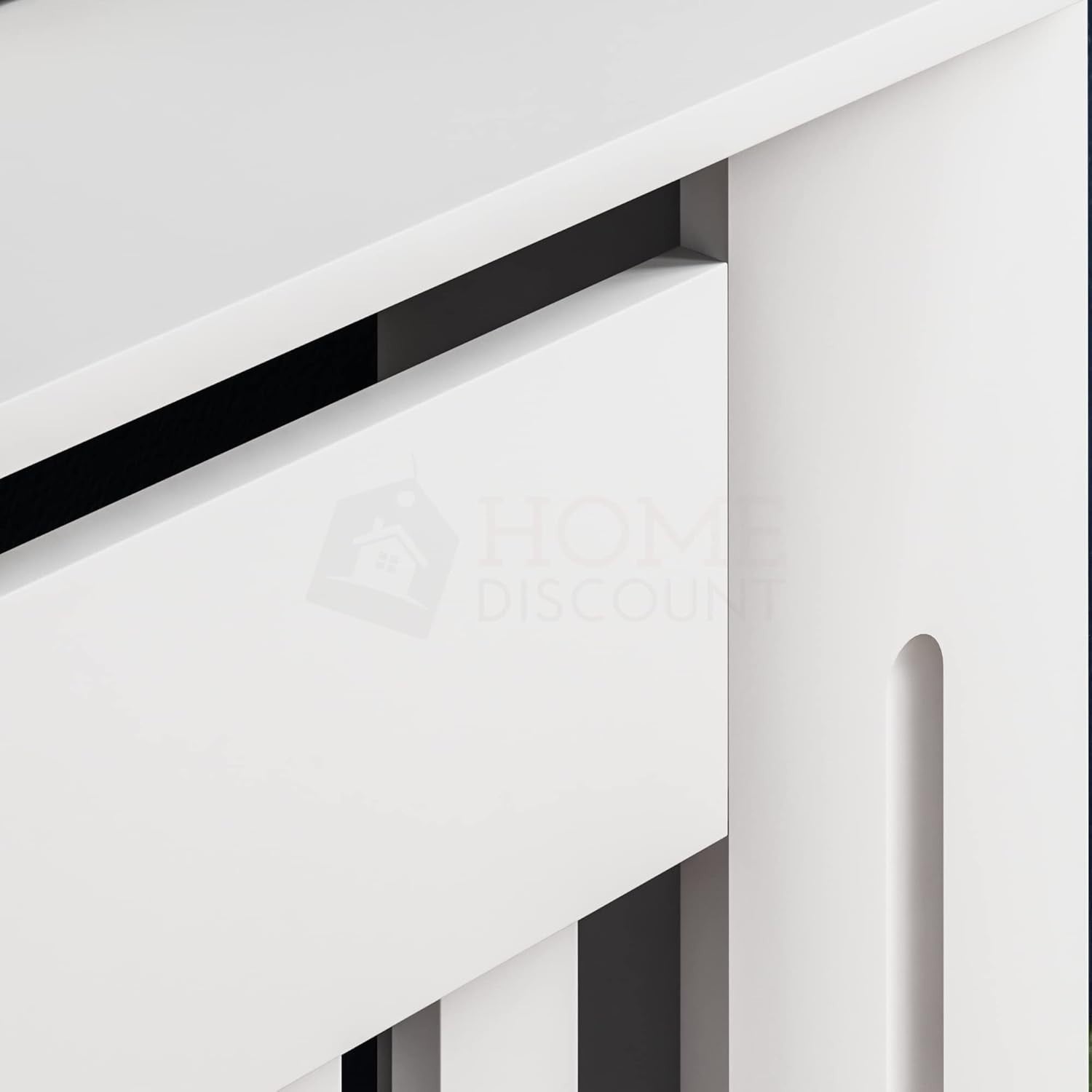 Small White Radiator Cover Cabinet with Modern Slats & Shelf