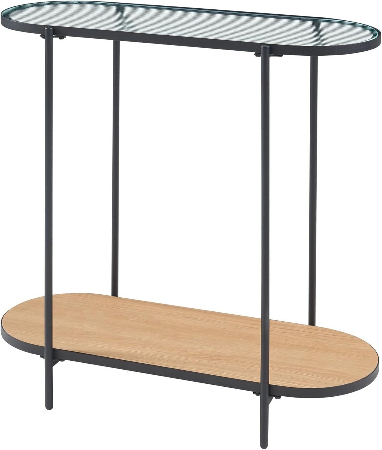 Stylish Console Table with Glass Top & Oak Shelf, 80x30x80cm, Slim Design