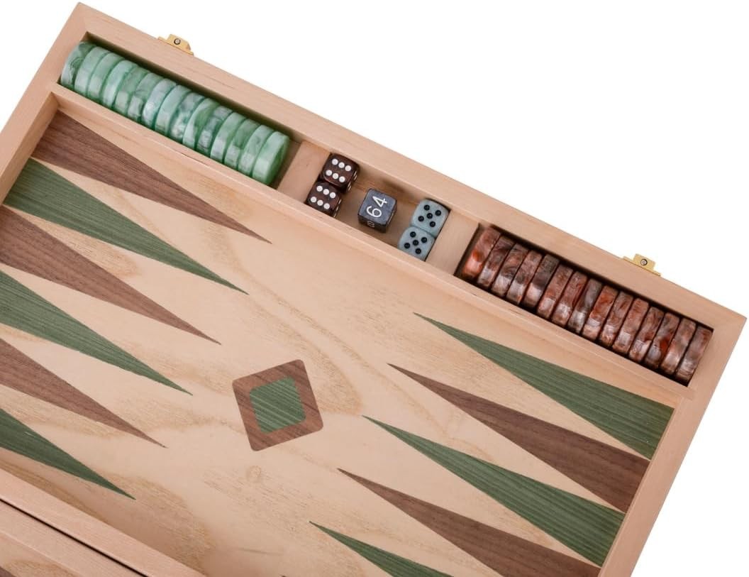 15 Inch Wooden Backgammon Set Luxury Burl Wood Case Classic Travel Board Game