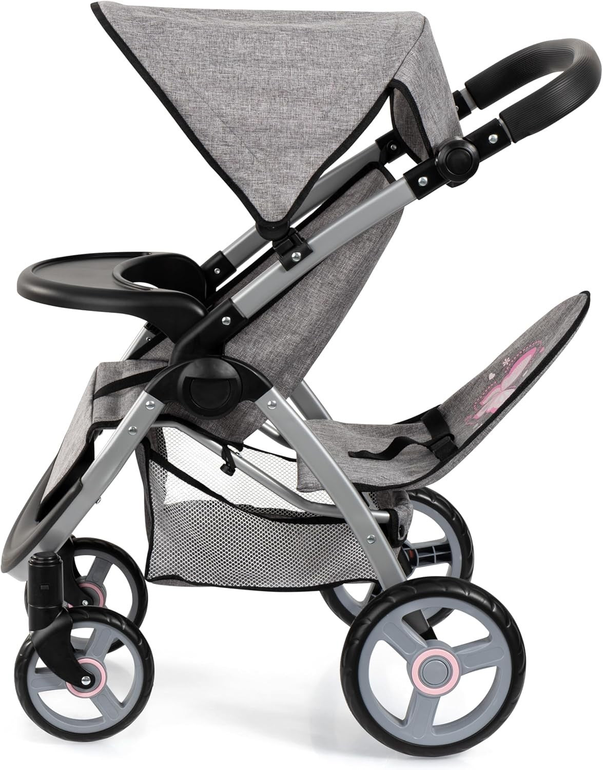 Twin Doll Pram Double Stroller Foldable Adjustable Handle Basket Bag