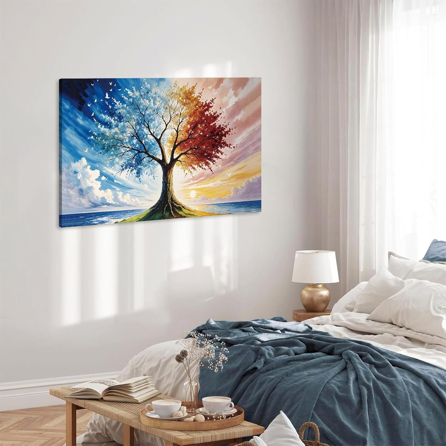 CHDITB Abstract Tree of Live Wall Art,Blue Yellow Tree Canvas Prints Poster,Natu
