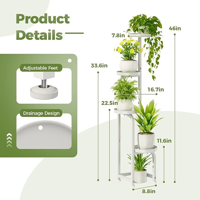 4 Tier White Metal Plant Stand Indoor Outdoor Spiral Flower Shelf