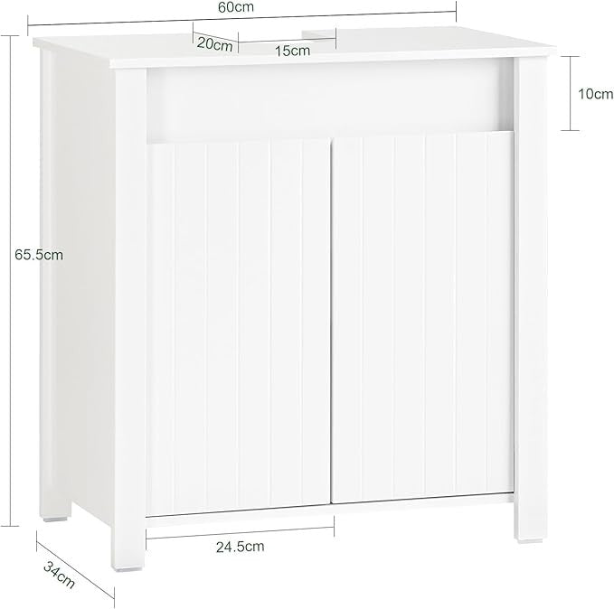 White Under Sink Bathroom Cabinet 60x65.5x34cm Storage Cupboard with Doors