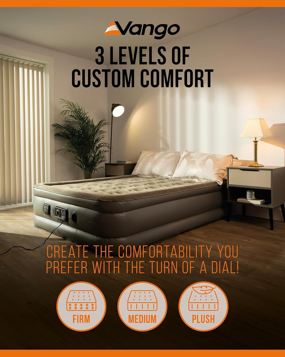 Double Airbed Electric Pump Silent Auto Top Up Flocked 3 Comfort
