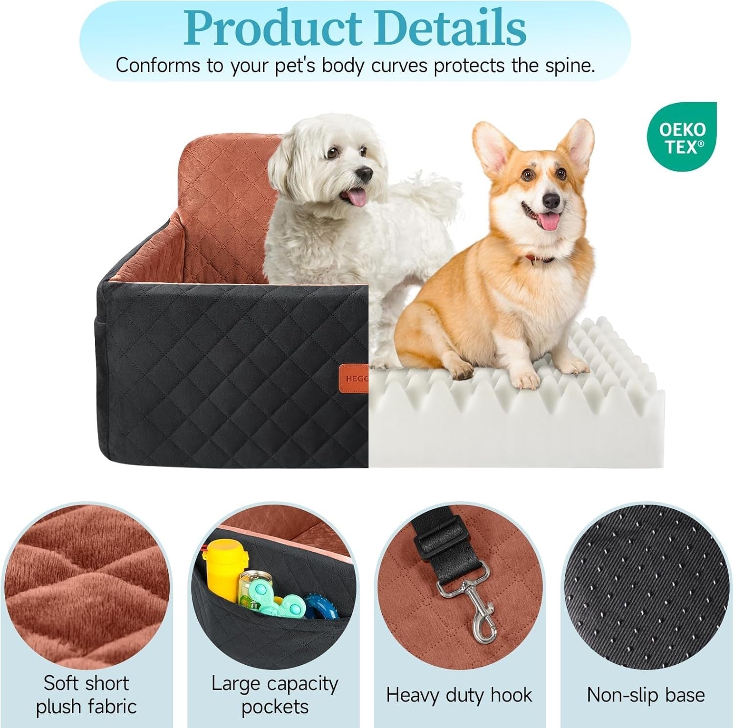 Large Dog Booster Car Seat Washable Travel Bed 55lb w 2 Leashes