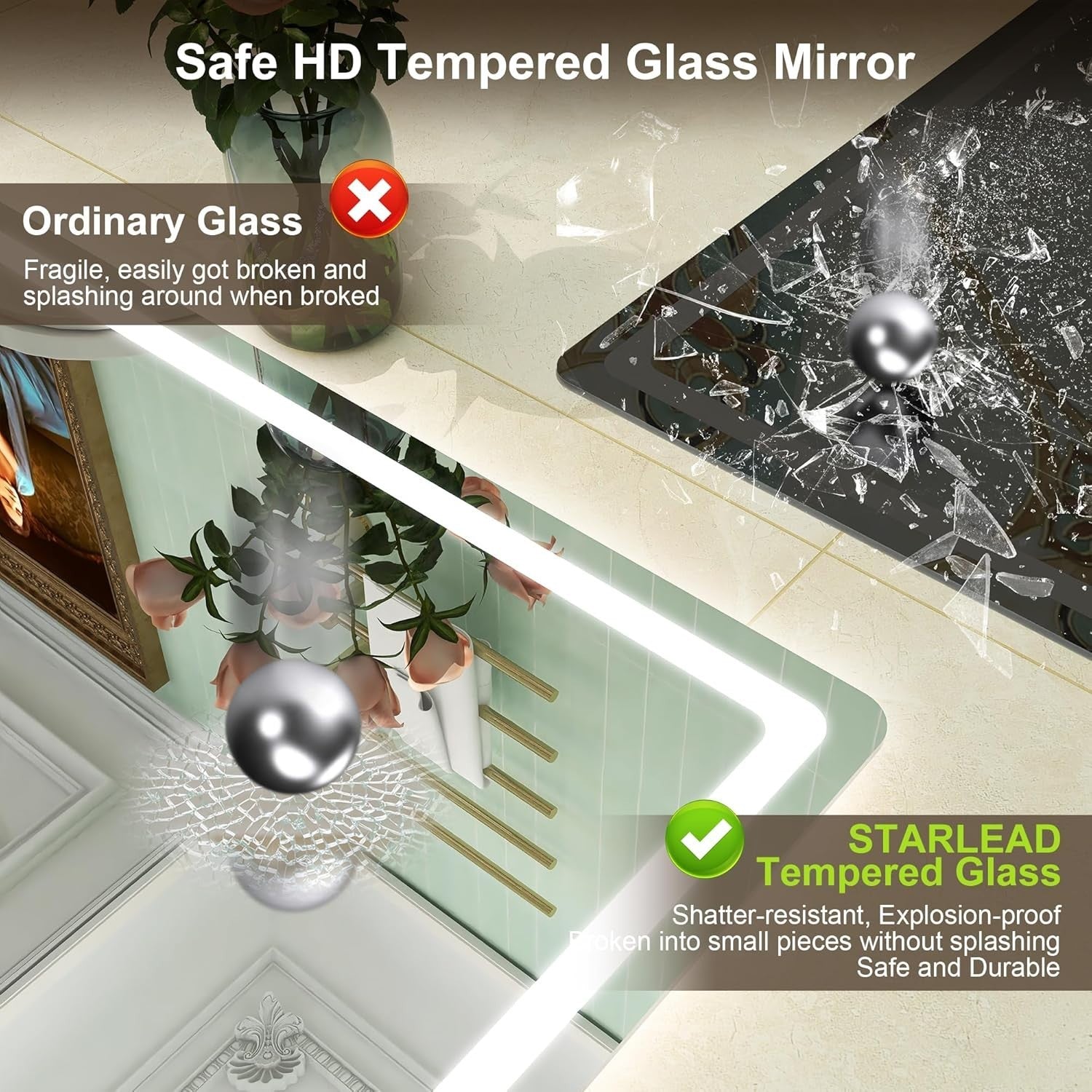 LED Bathroom Mirror 70x100 cm with Bluetooth, Anti-Fog & Dimmable Light