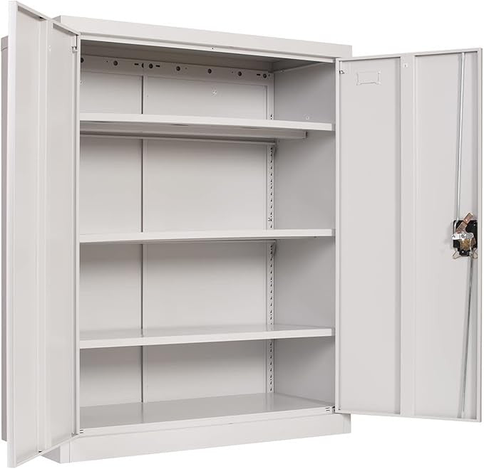 Metal Storage Cabinet with Lock, 3 Adjustable Shelves 109CM Office Cupboard