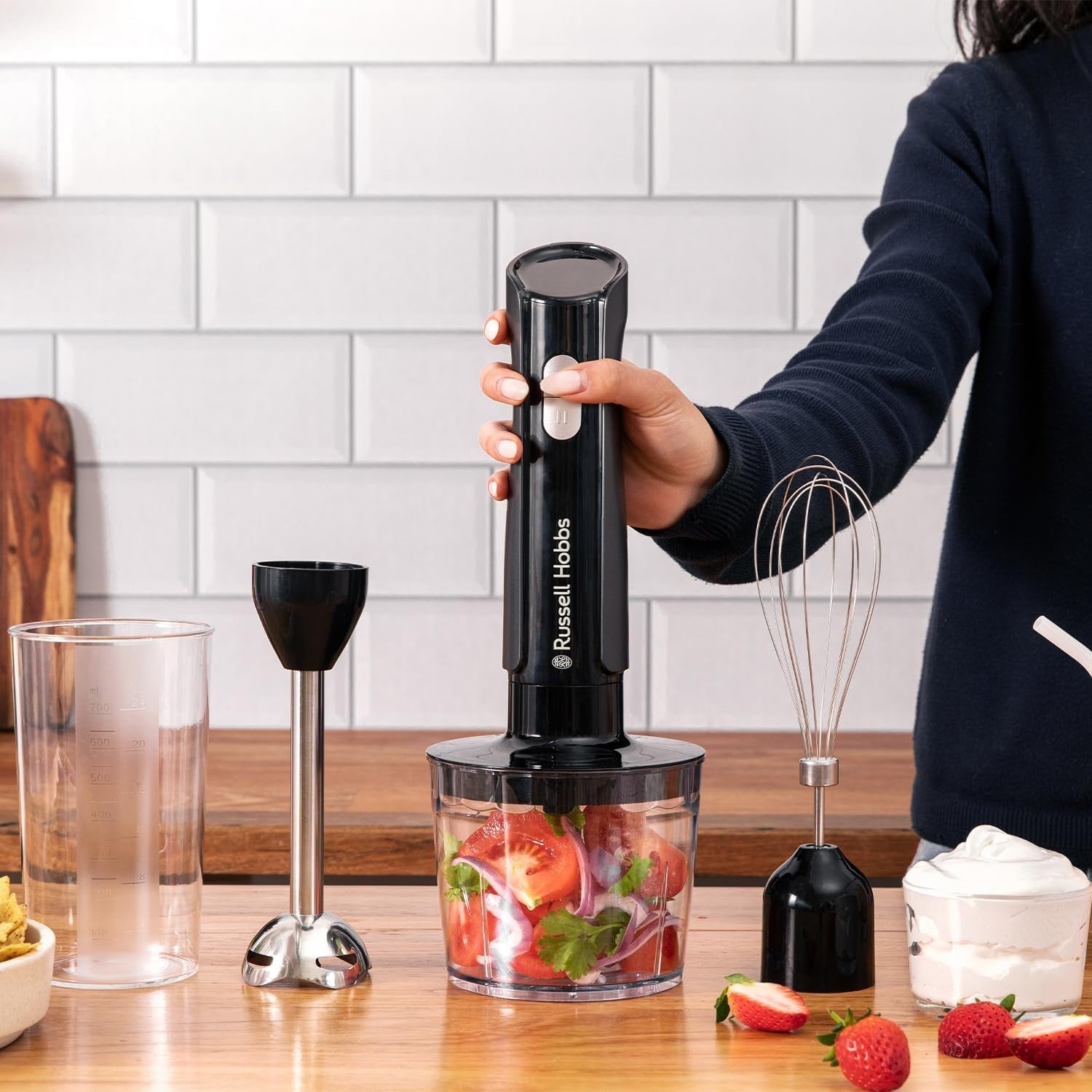 3-in-1 Hand Blender Food Processor Chopper Whisk 500W BPA-Free 600ml