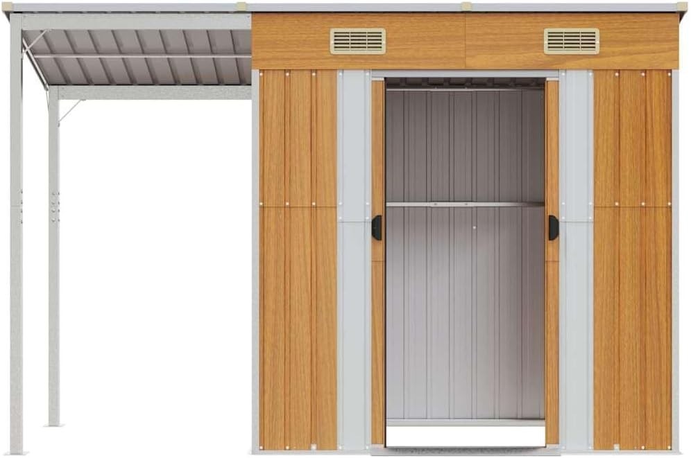 Metal Garden Shed Outdoor Storage with Extended Roof & Air Vents Light Brown