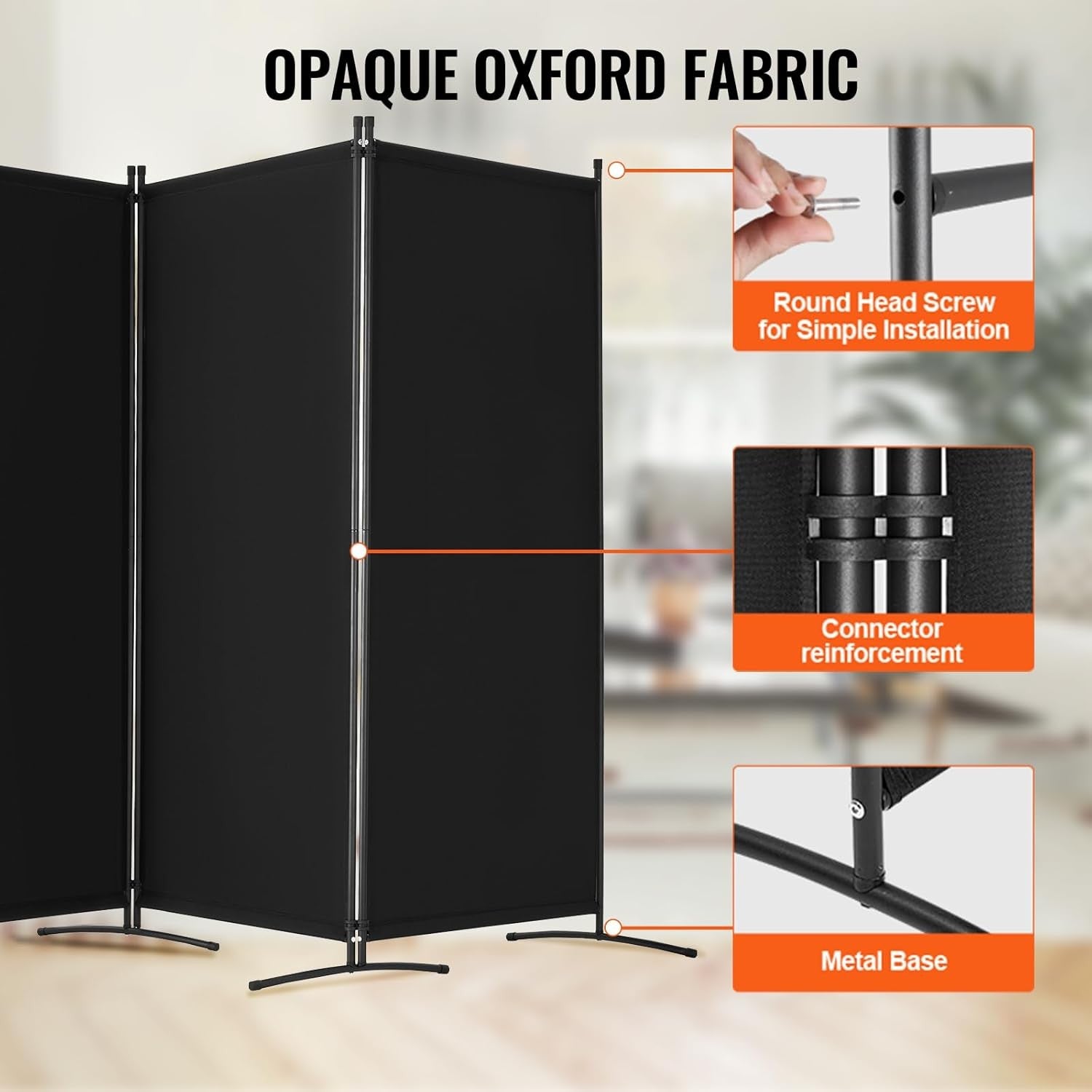 4 Panel Black Folding Room Divider Privacy Screen Freestanding 364x184cm