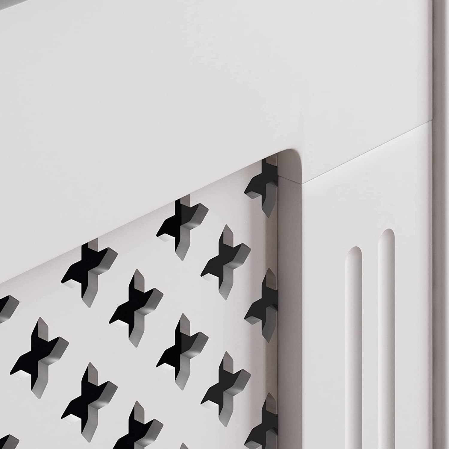 Small White Radiator Cover 82x78x19cm Cross Pattern MDF Modern Heating Cabinet