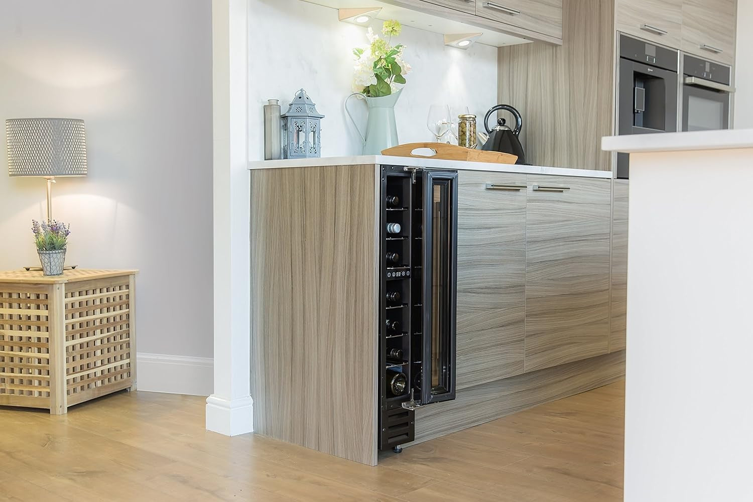 Slim Wine Cooler Fridge 7 Bottle Built In or Freestanding Glass Door Black