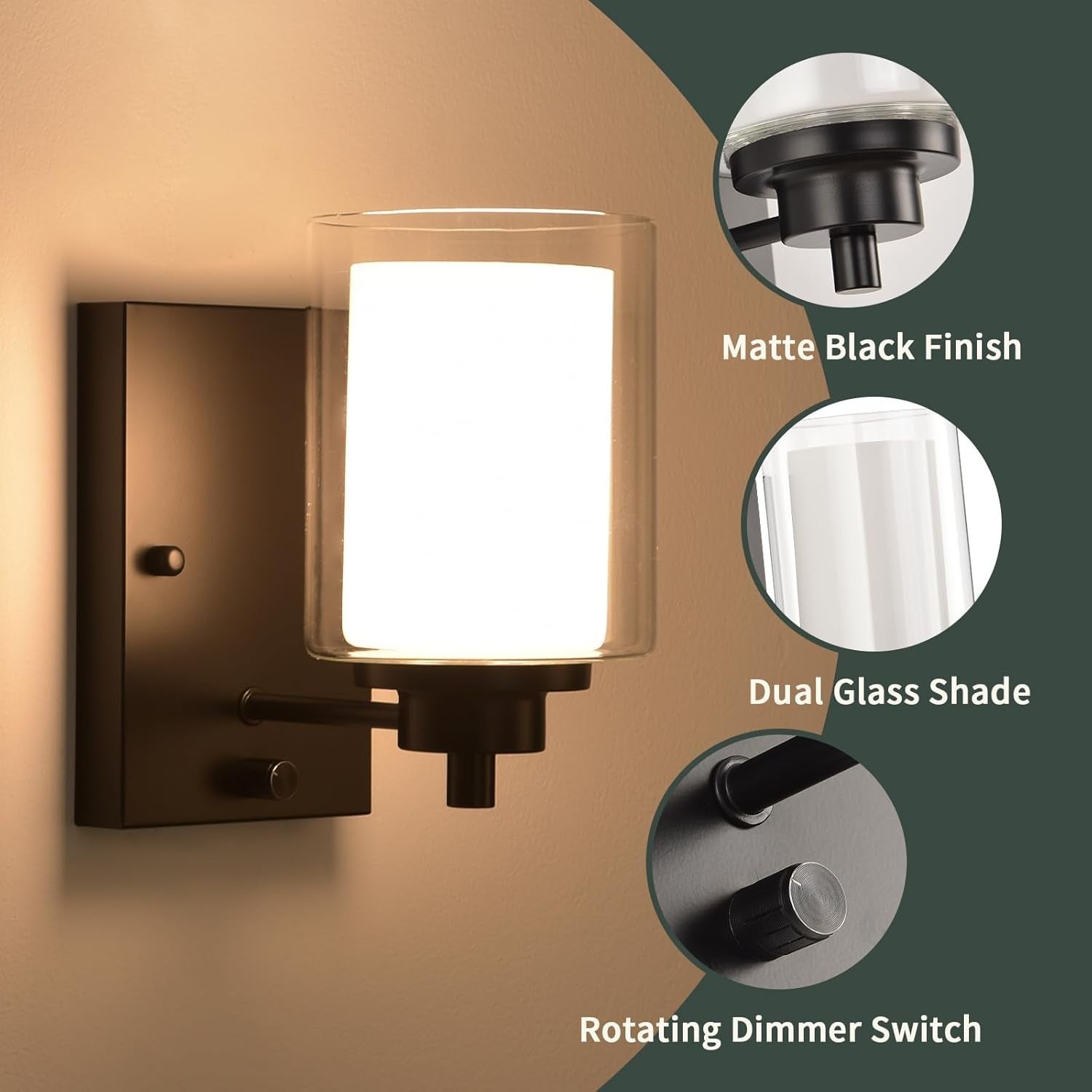 Dimmable Industrial Wall Sconces Set of 2, Matte Black, Remote