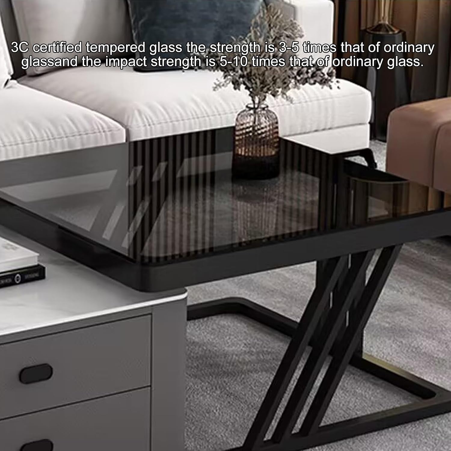 Nesting Coffee Table Set Modern Marble Grain 2-In-1 Round Corner White Brown