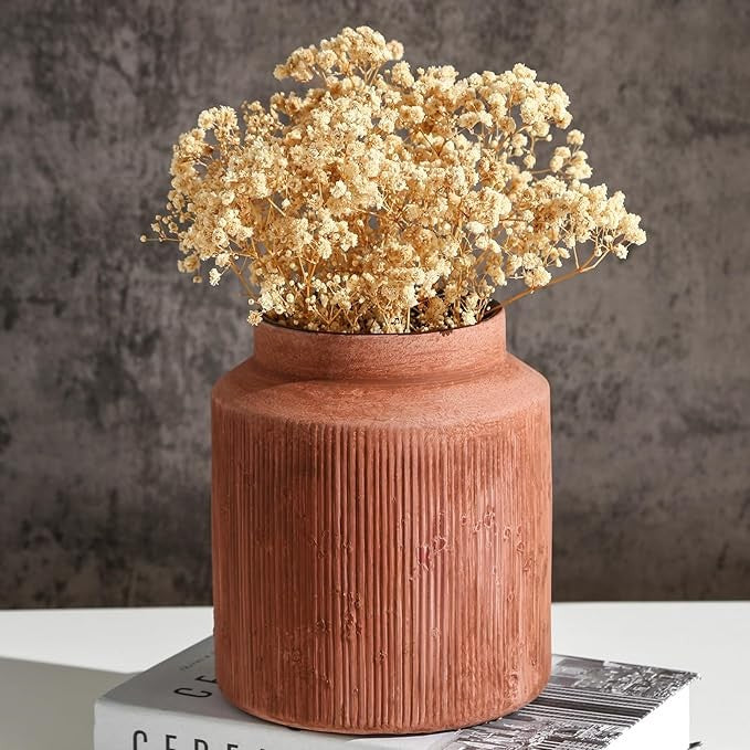 Rustic Farmhouse Ceramic Vase 7in Rust Red Vintage Terracotta Décor