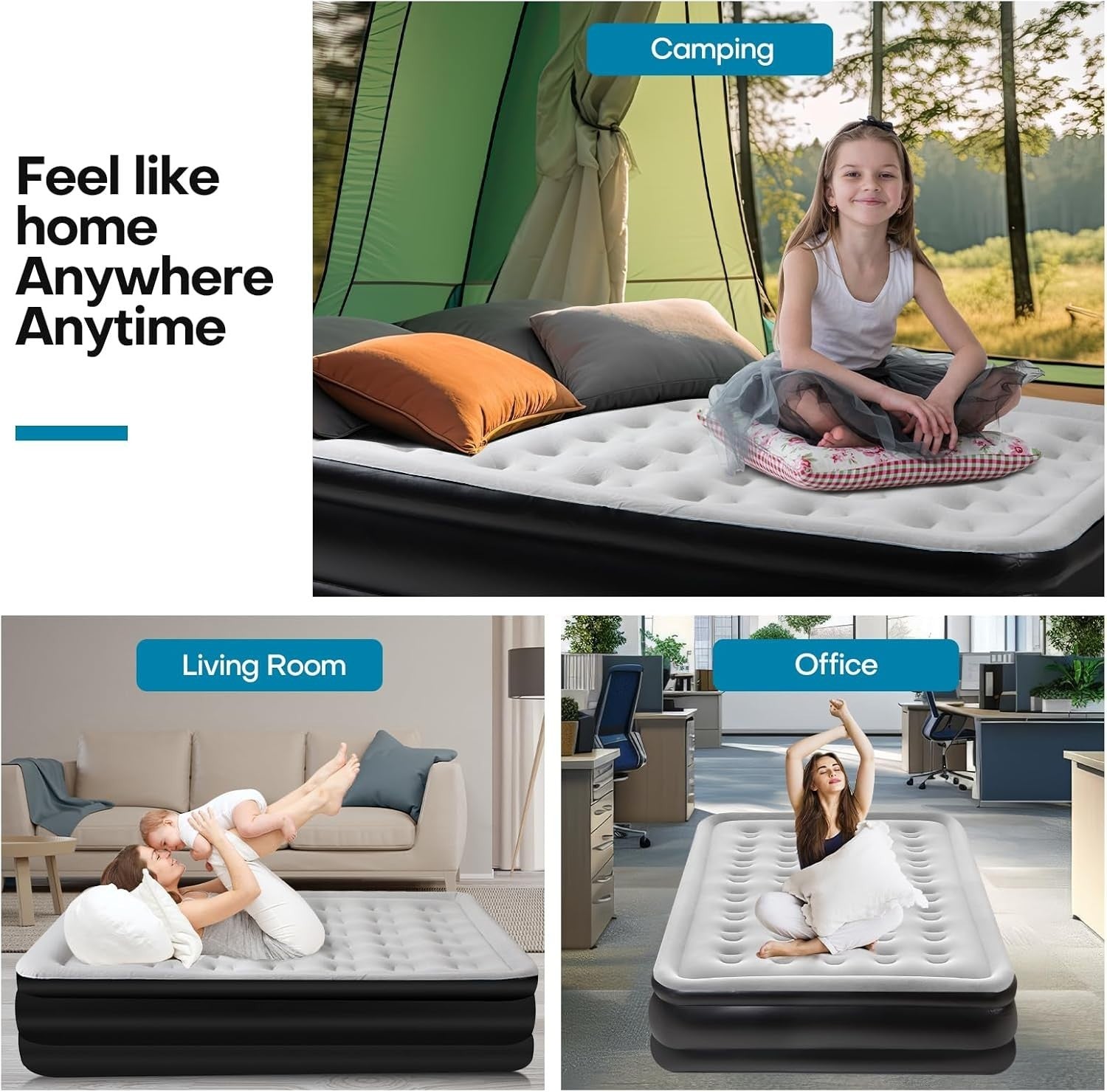 Double Inflatable Air Mattress with Built-In Pump – Quick Inflate, Portable Bed