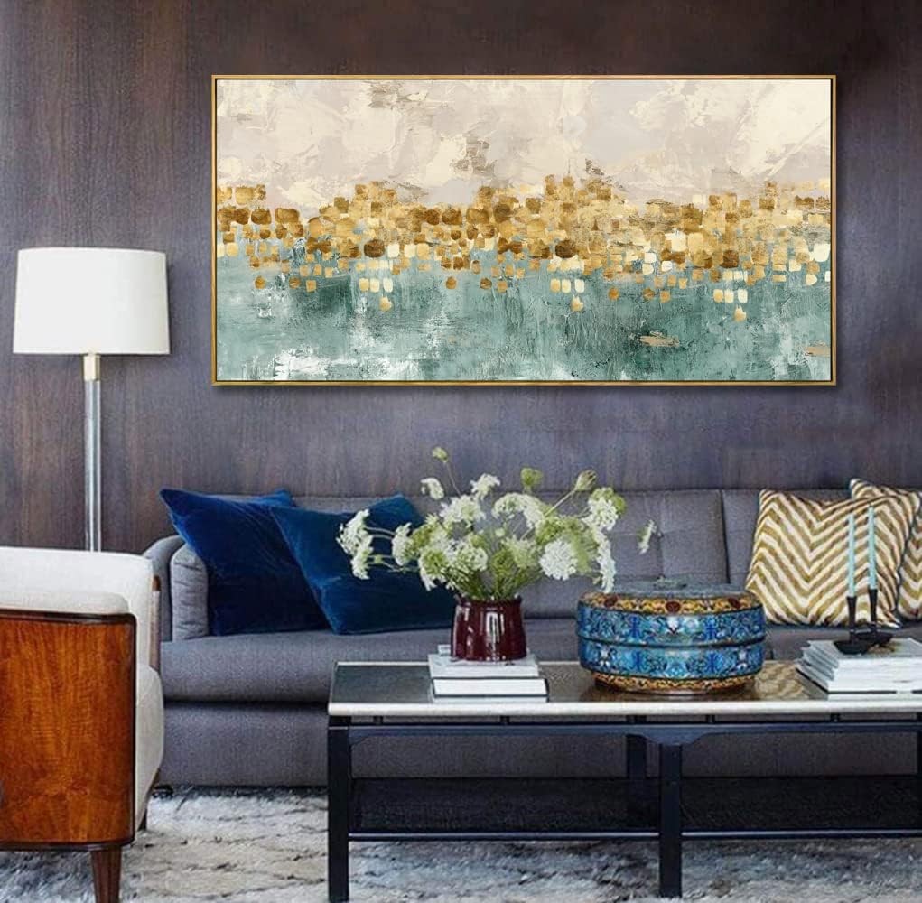 Abstract Wall Art Canvas – Large Blue Yellow Modern Wall Decor 24x48in