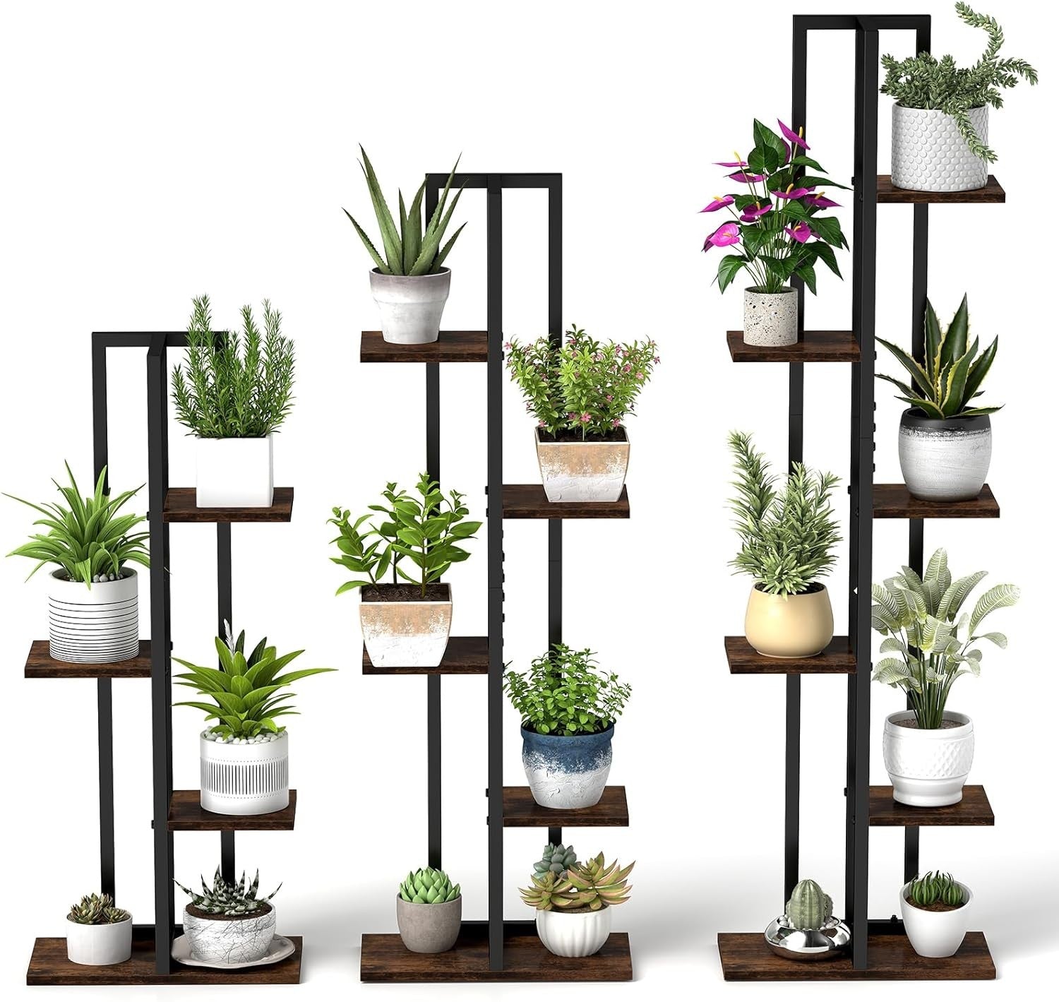 Set of 3 Tall Metal Plant Stands 4+5+6 Tier Indoor Flower Shelf for Home Garden