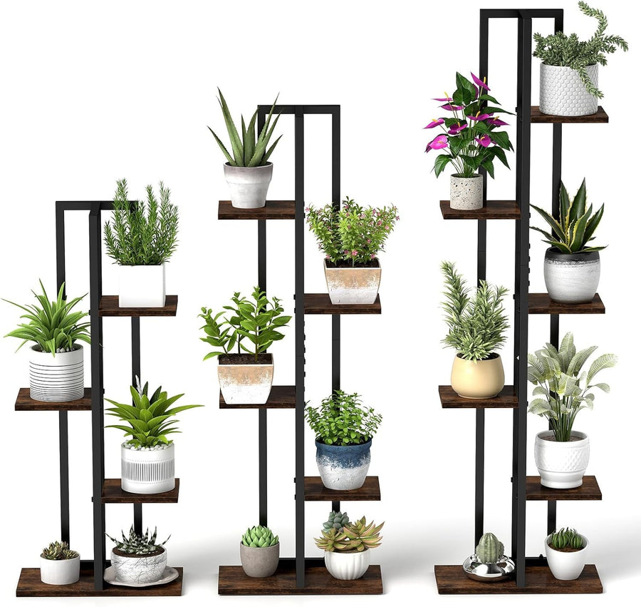Set of 3 Tall Metal Plant Stands 4+5+6 Tier Indoor Flower Shelf for Home Garden