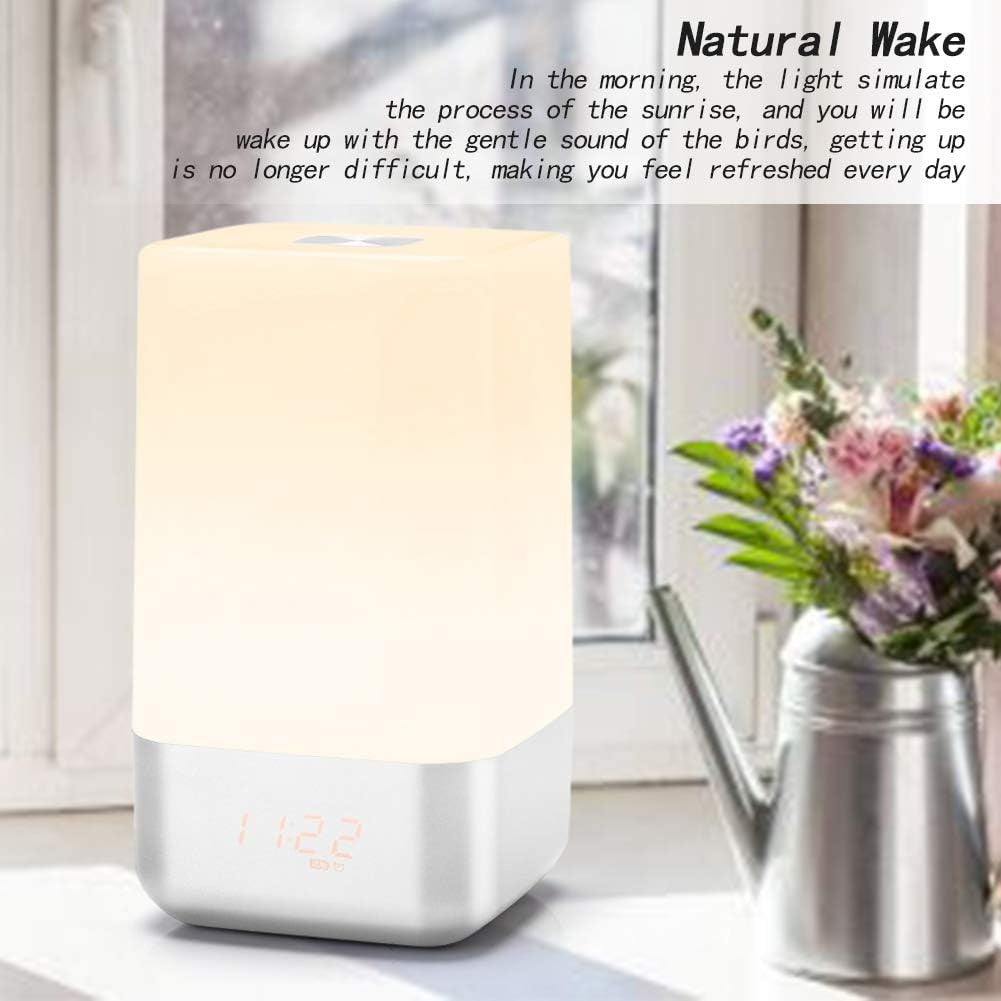 White Sunrise Wake Up Light Alarm Clock Touch USB Rechargeable Night Lamp
