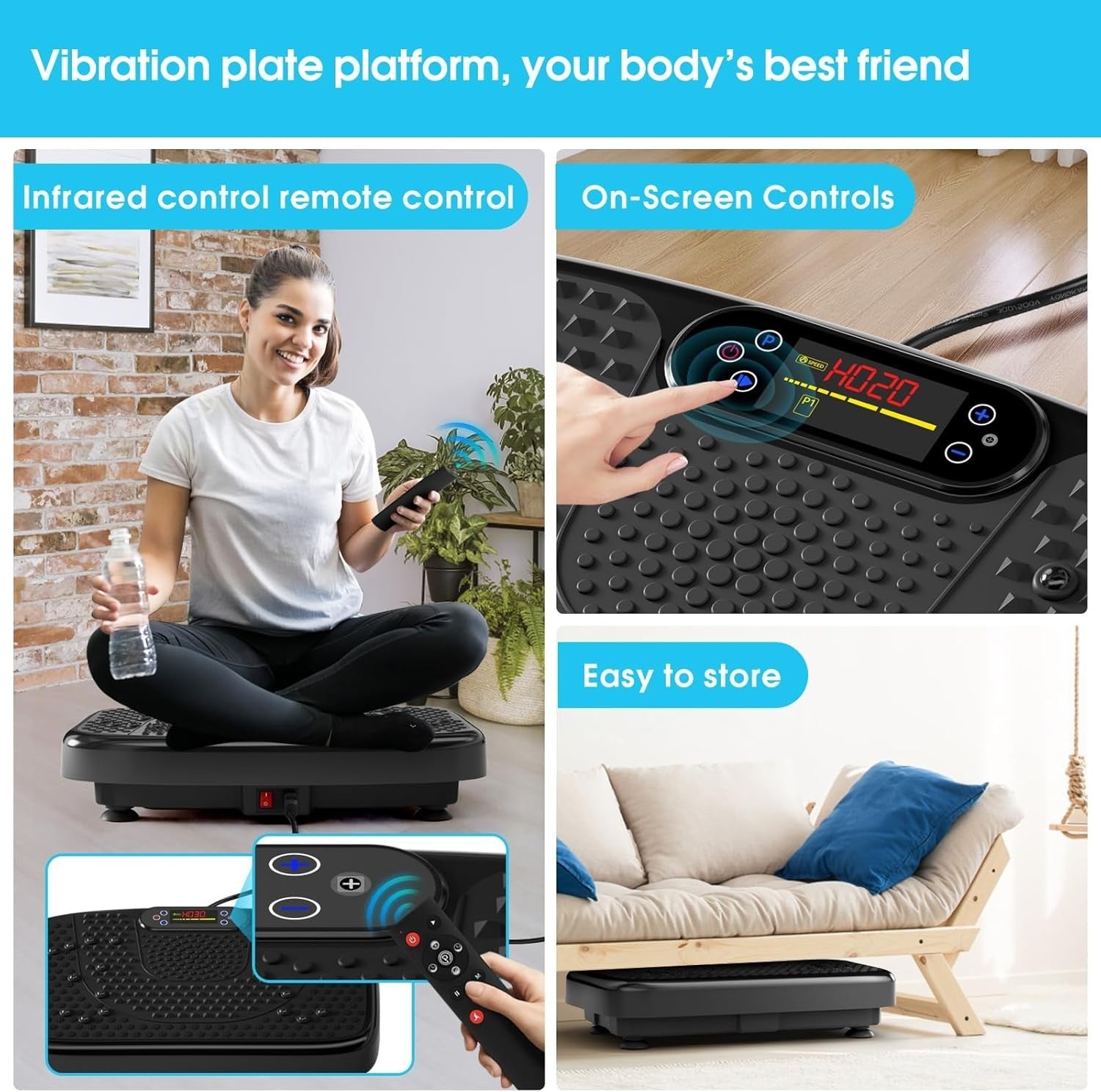 Black Vibration Plate Exercise Machine Lymphatic Drainage 120 Speeds