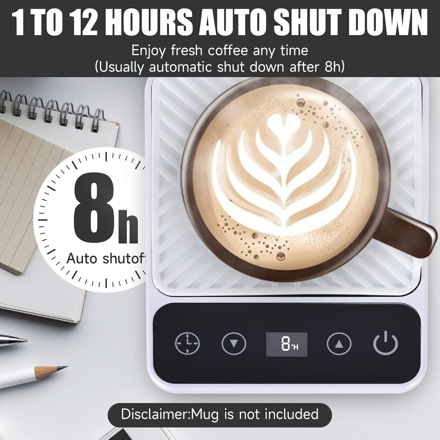 White Electric Coffee Mug Warmer 6 Temp Timer Control